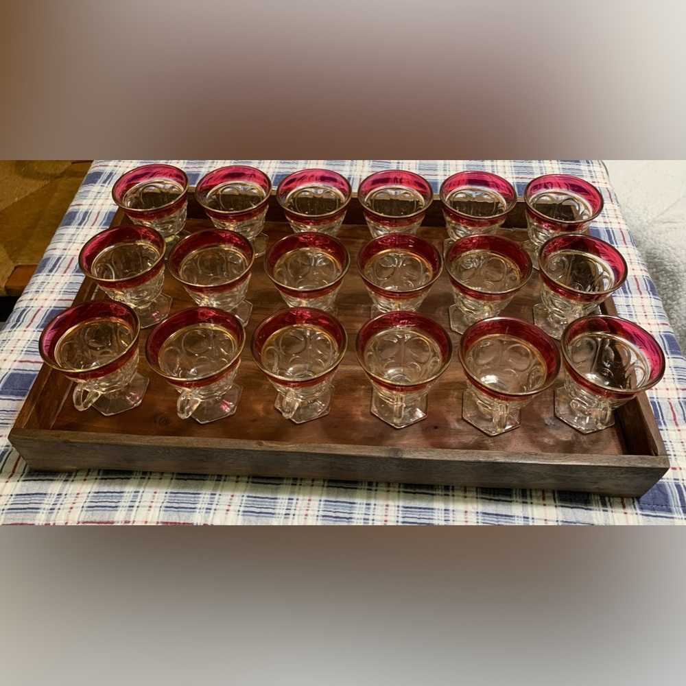 18 Ruby Gold PUNCH CUPS Red Flashed Thumbprint Indiana Glass 💖 Priority Shipping - Picture 12 of 12